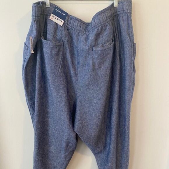 Old Navy Blue High-rise Straight tapered Linen blend pull-on pants, size 3X - Picture 2 of 4